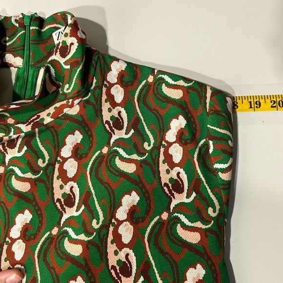 Zara Green Paisley Print Long Sleeve Mock Neck Side Slit Midi Dress XXL Blogger - Picture 10 of 14